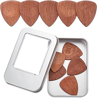 MECCANIXITY 10 Pcs Wood Guitar Pick, 2.5mm Wooden Groove Shape Guitar Picks with Storage Box for Electric, Acoustic, Bass Guitars, Brown