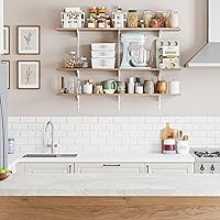Vista 4 de Wallniture Turin - Estantería flotante rústica de 48 x 10 pulgadas, estantes de pared para libros de pared con soportes ajustables de metal blanco
