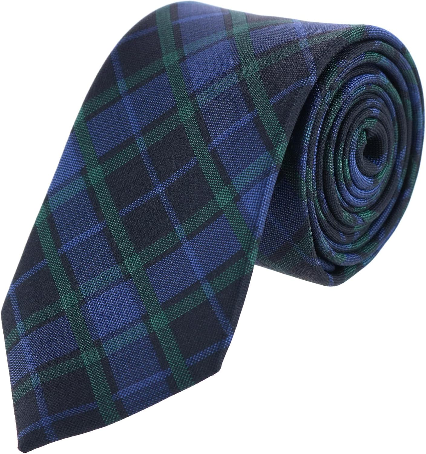 Trafalgar Men's Ives Green and Navy Blackwatch Plaid Silk Necktie