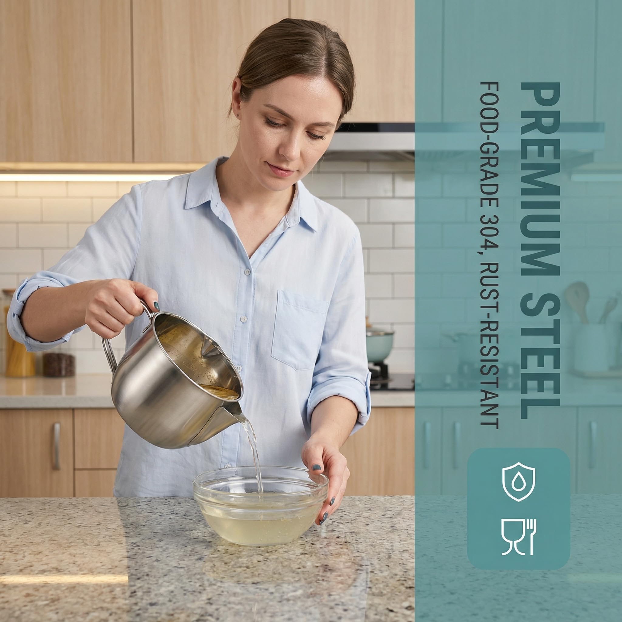 Caraffa separatrice grasso in acciaio inox 304, 1000 ml, separatore grasso con coperchio e pennello, separatore grasso da cucina, può essere utilizzato per fornelli a induzione, cucina, filtro