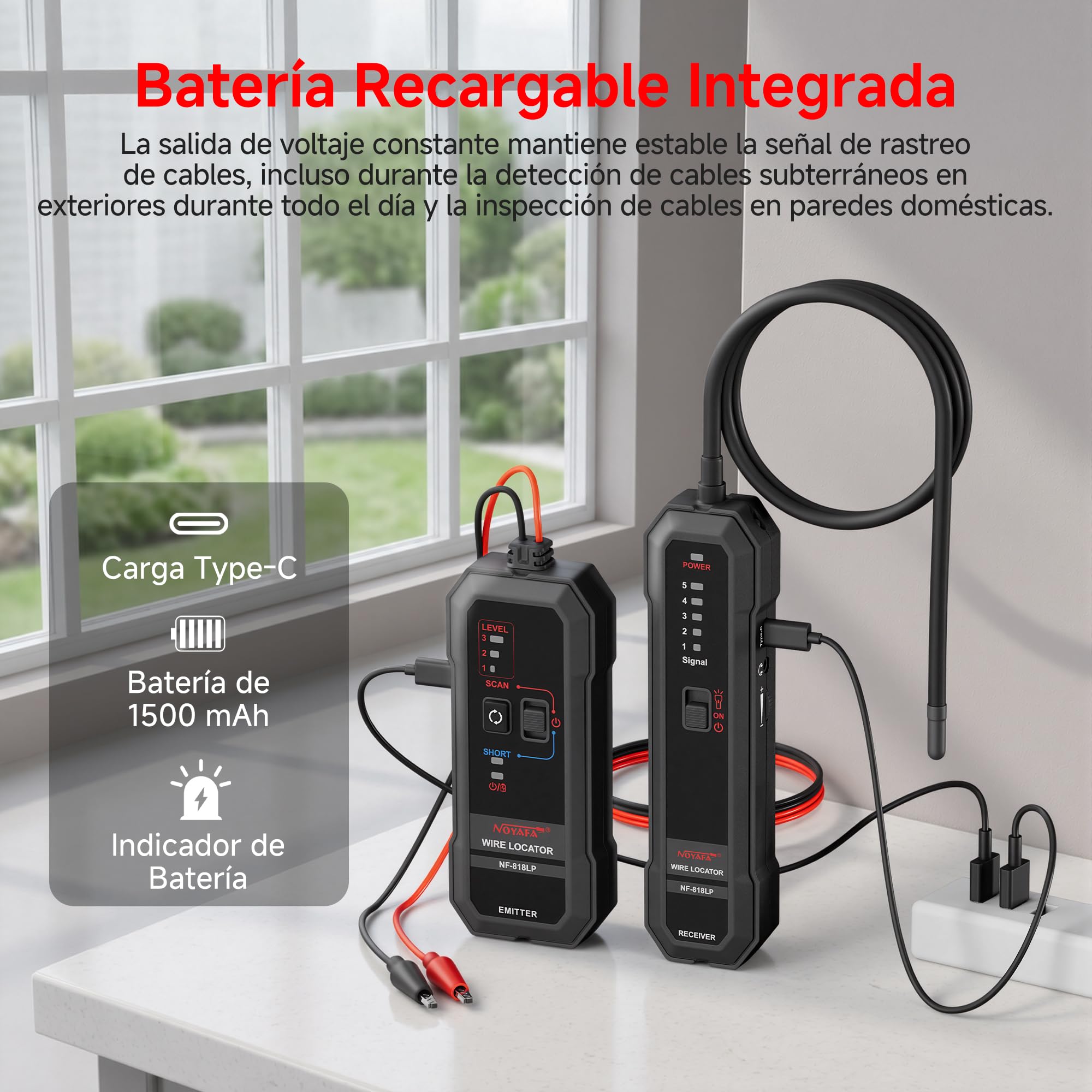 NOYAFA NF-818LP Localizador de Cables Subterráneos, Detector de Fallos y Cortocircuitos, Rastreador de Cables Ocultos en Paredes y Suelo para Cercas Invisibles de Perros, Redes e Irrigación