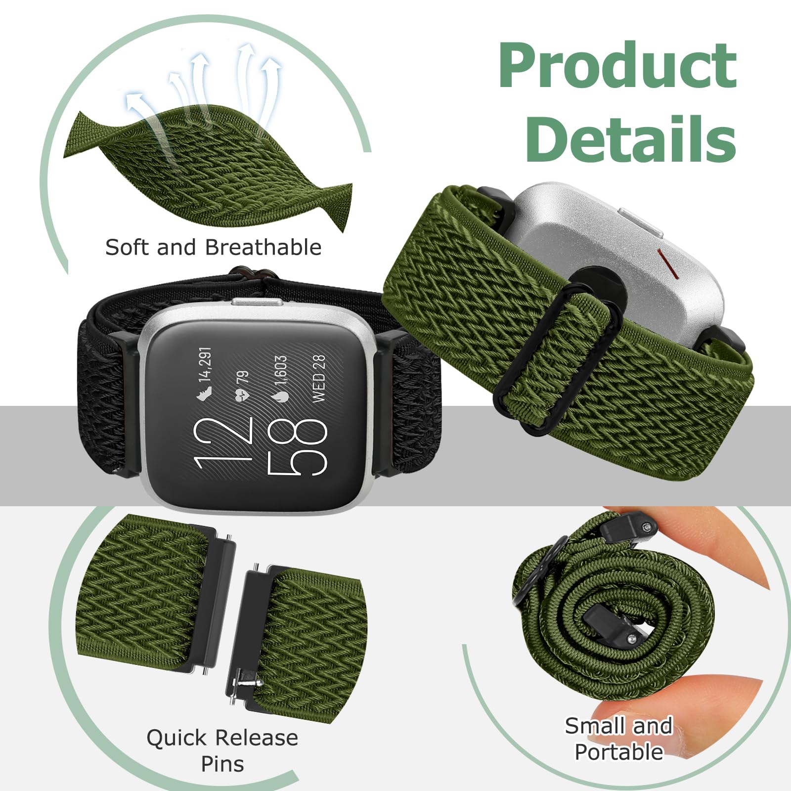 Bcuckood 3 Pack Elastic Straps Compatible with Fitbit Versa 2/Versa Lite/Versa SE - Image 2