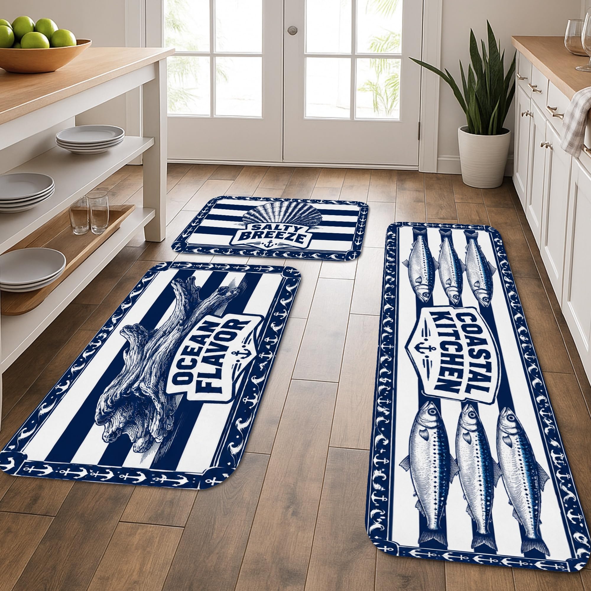 Tapis de cuisine côtiers pour évier et tapis de sol style marin pour salle de bain buanderie