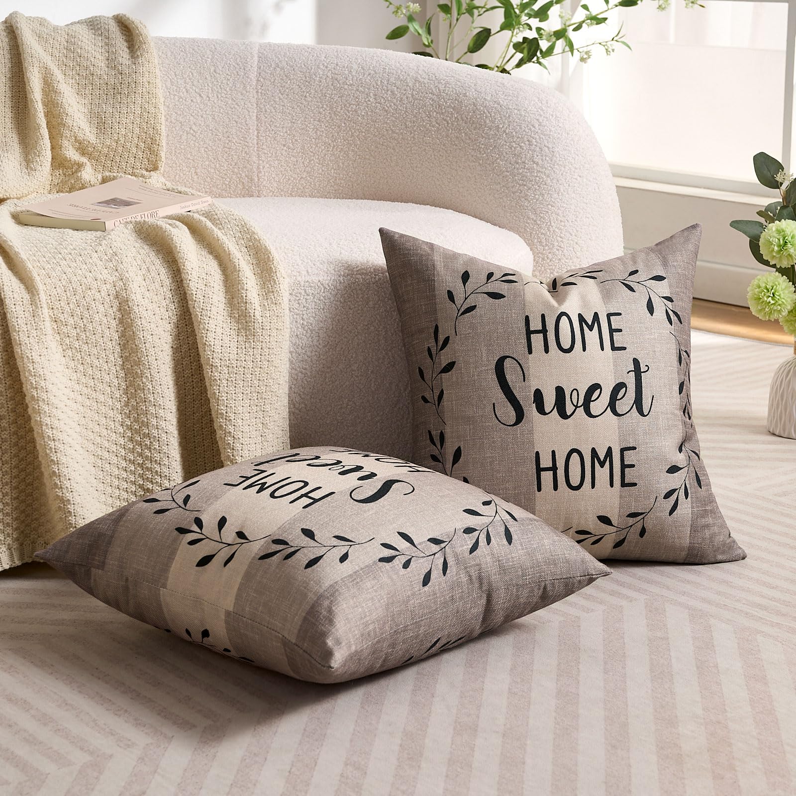 Set di 2 federe per cuscini per divano 40x40 in velluto a coste beige con motivo a croce per camera da letto, soggiorno, giardino, poltrona, sedia | Leroy Merlin