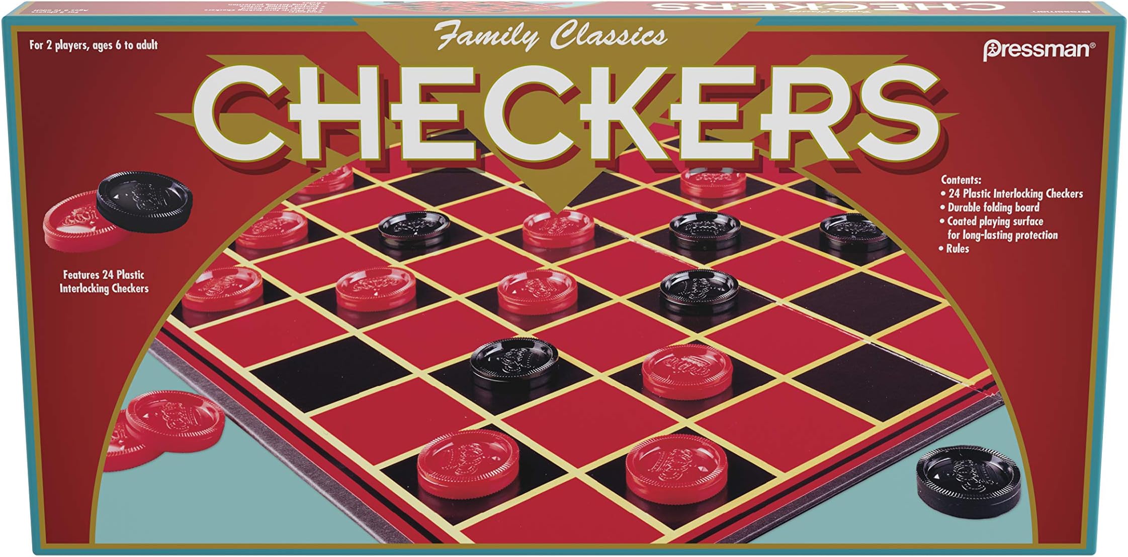 Family Classics Checkers -- With Folding Board and Interlocking Checkers by Pressman
