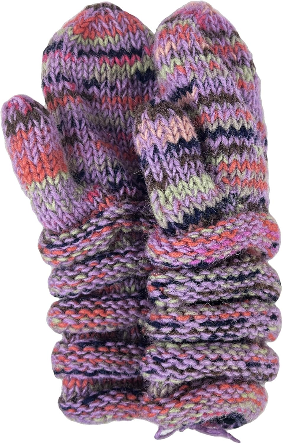 Agan Traders 100% Wool Knit Mittens Gloves Women’s Ribbed Chunky Oversized Multi colored Mismatched Warm Fleece Lined OR Hat
