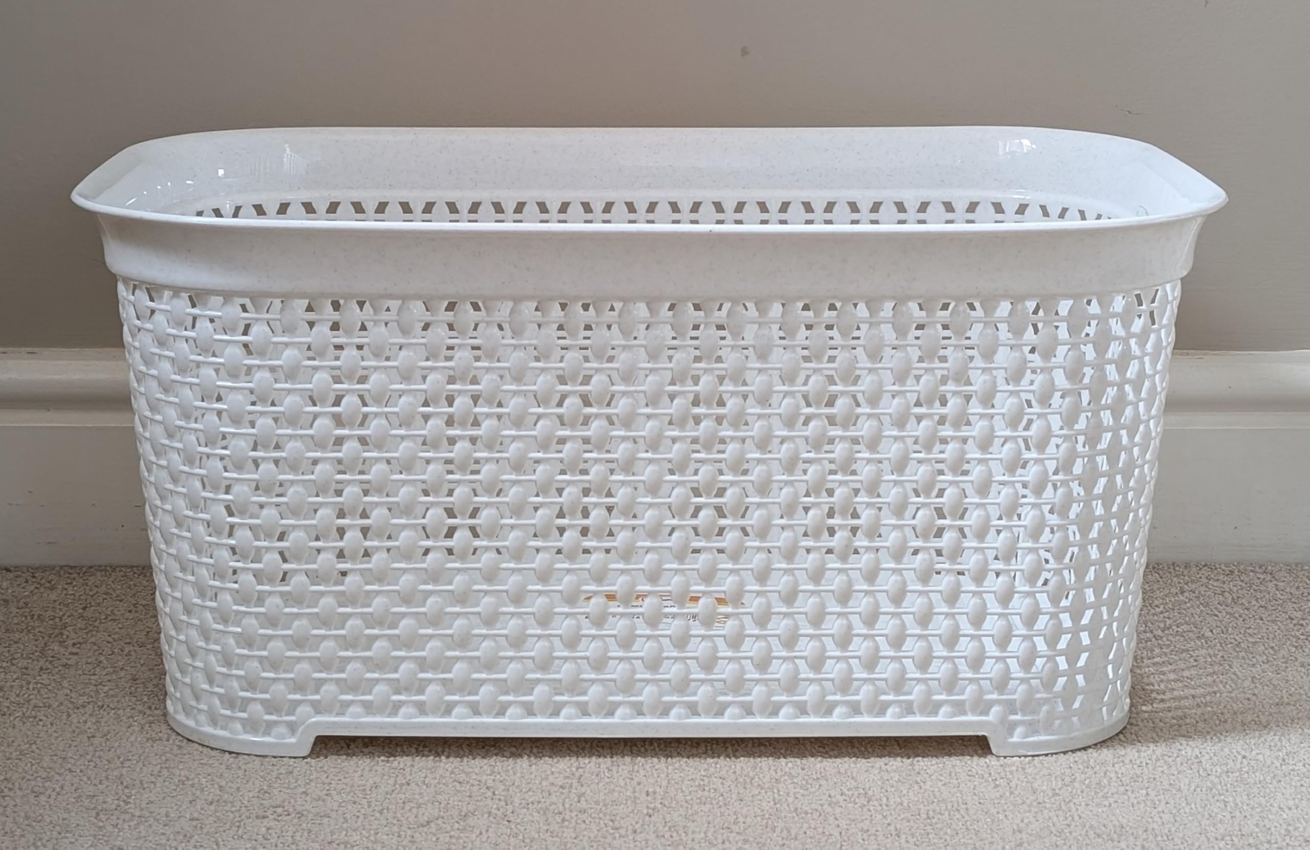 35L Large Plastic Laundry Basket Clothes Washing Hamper Rattan Knitted (White)