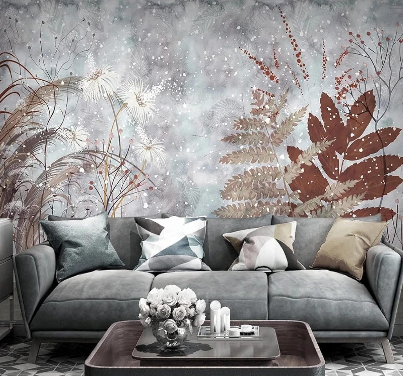 Tzxztt 200Cm×140Cm(B×H) Beautiful Watercolour Hand Drawn Plants Flowers Modern 3D Wallpaper Premium Textured Silk Neutral Tones Material Ideal For Living Room Bedroom-200Cm×140Cm