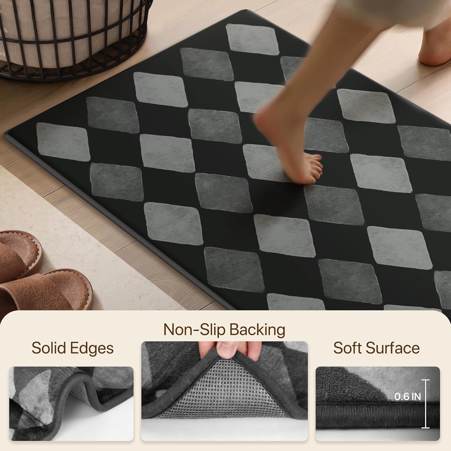 sarben Thick Memory Foam Bath Mat, Extra Soft Absorbent Bathroom Rugs Non Slip Washable, Quick Dry Shower Rug, Bathroom Floor Mat for Tub, Sink, Home Decor Accessories, 32"x20",Black