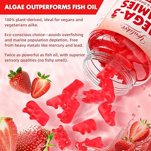 Miniatura 6 de Gomitas veganas Omega-3 de 1000 mg, alternativa de aceite de pescado Omega 3 para adultos, DHA a base de plantas 460 mg y EPA 230 mg con vitamina A,