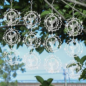 Stainless Reflective Wind Spinners Outdoor Decor,Sparkly Wind Spinner Bird Scare Devices Deterrent to Scare Bird Away,3D Mirror Bird Reflectors to Keep Sawallows Sparrow Away Garden Porch Pool Windows