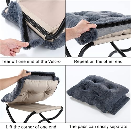 Miniatura 8 de Taburete otomano plegable de 15 pulgadas con marco de metal, reposapiés tapizado de piel sintética azul marino lavable para interiores y exteriores,