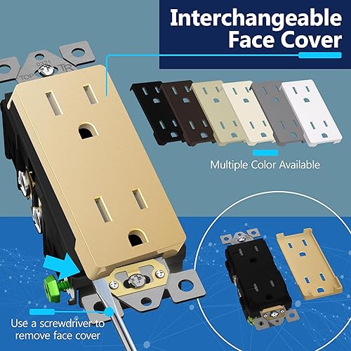 Miniatura 9 de LIDER Receptáculo decorativo de acabado mate con cubierta facial intercambiable, salida de pared segura para niños, resistente a manipulaciones,