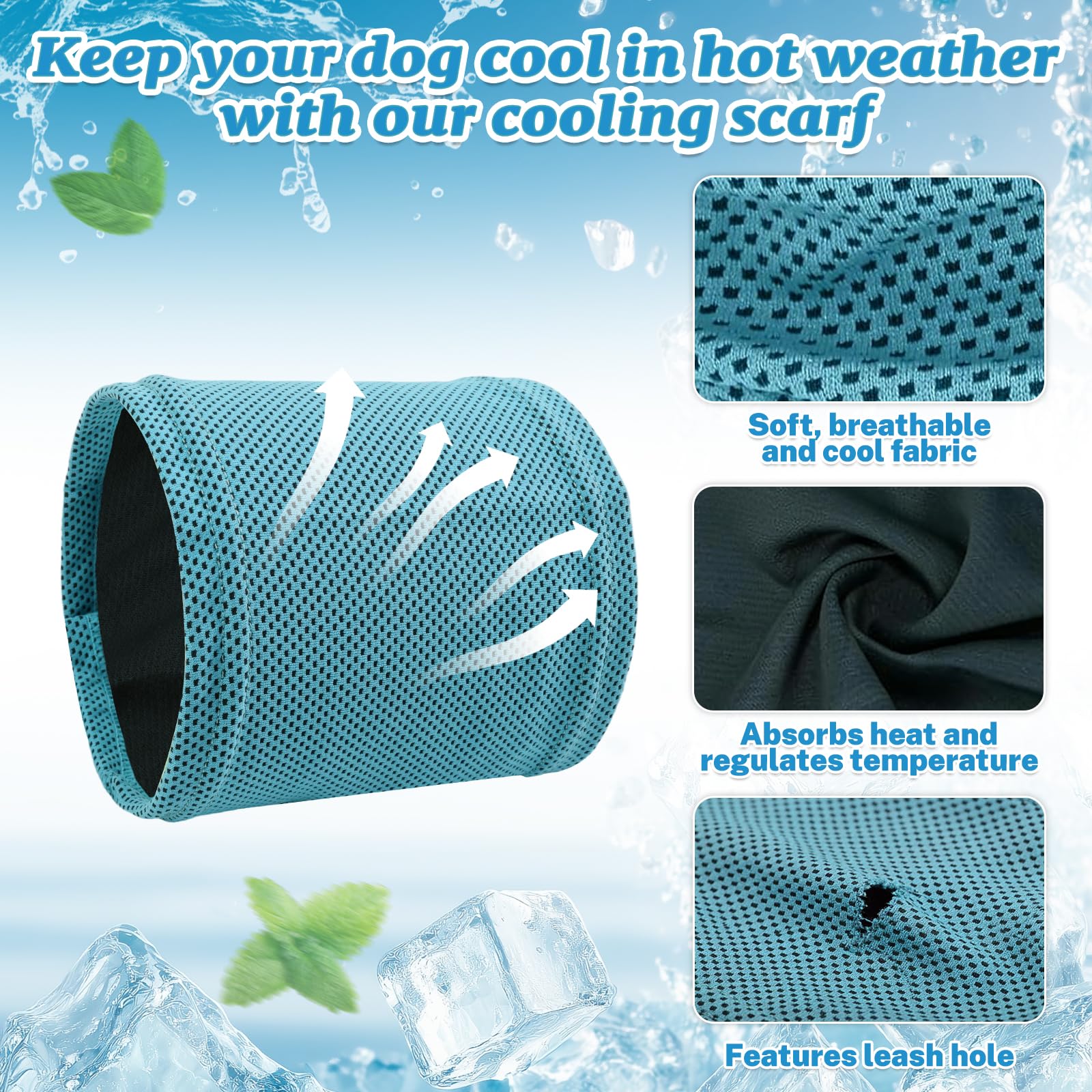 Collare di Raffreddamento per Cani, Collare Rinfrescante per Cani, Bandana Refrigerante per Canis, Collares Refrigerante Cane per Rinfrescare gli Animali Domestici in Estate (Blu, L)
