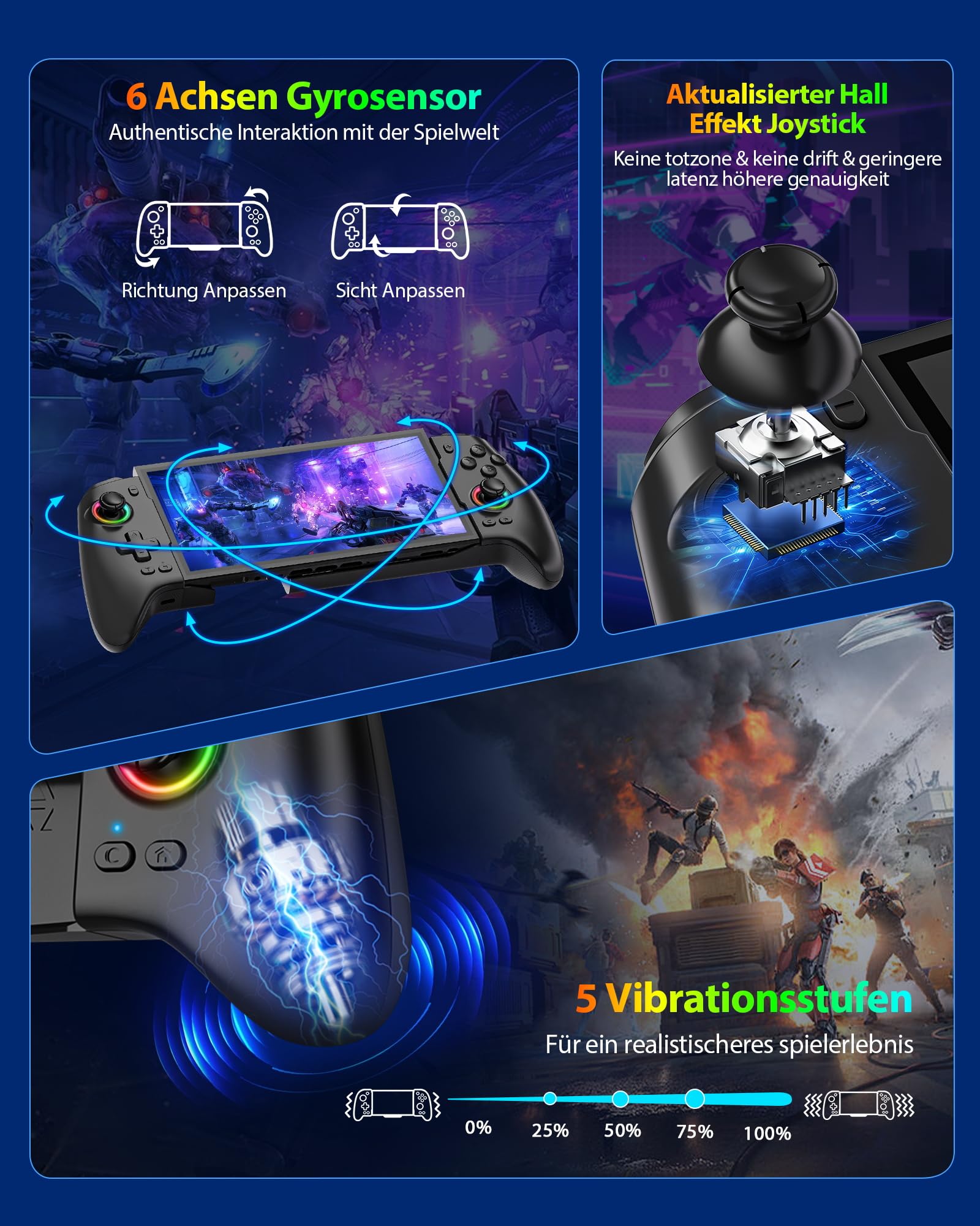 ZRZLMVP Controller Wireless Switch Pro per Switch 2/Switch 1/Switch OLED - Controller da gioco estensibile per PC con 16 luci RGB, Joystick effetto Hall, Programmierbar, Wake Up, Turbo, Vibrazione