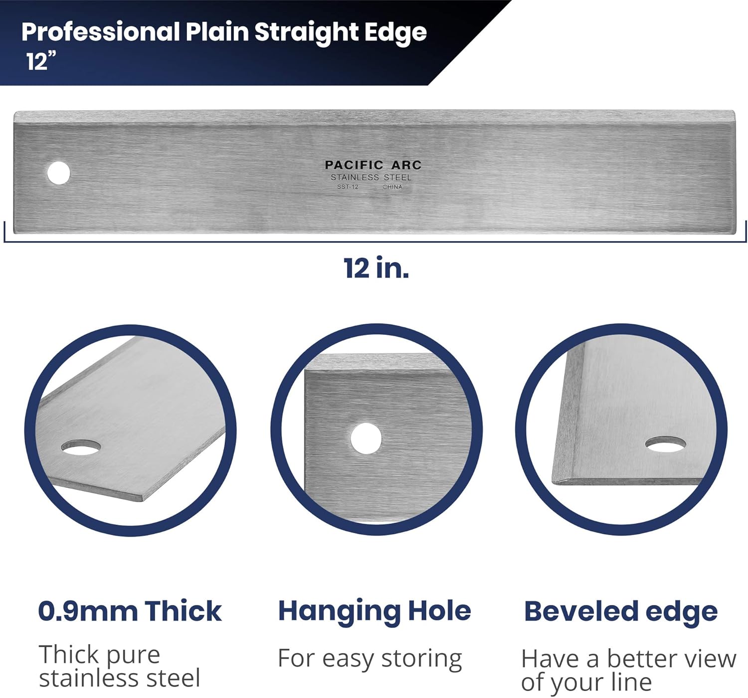 Pacific Arc 12" Straight Edge Stainless Steel 0.09" Thick Steel, Heavy Duty