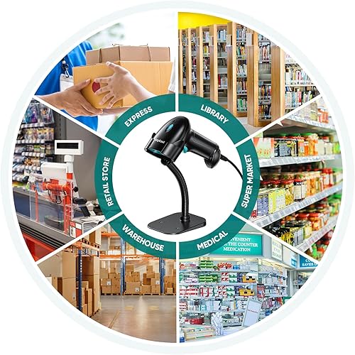 Miniatura 8 de Escáner de código de barras con soporte, escáner de código QR 2D 1D de inventario con cable USB, compatible con computadora POS MAC con escaneo