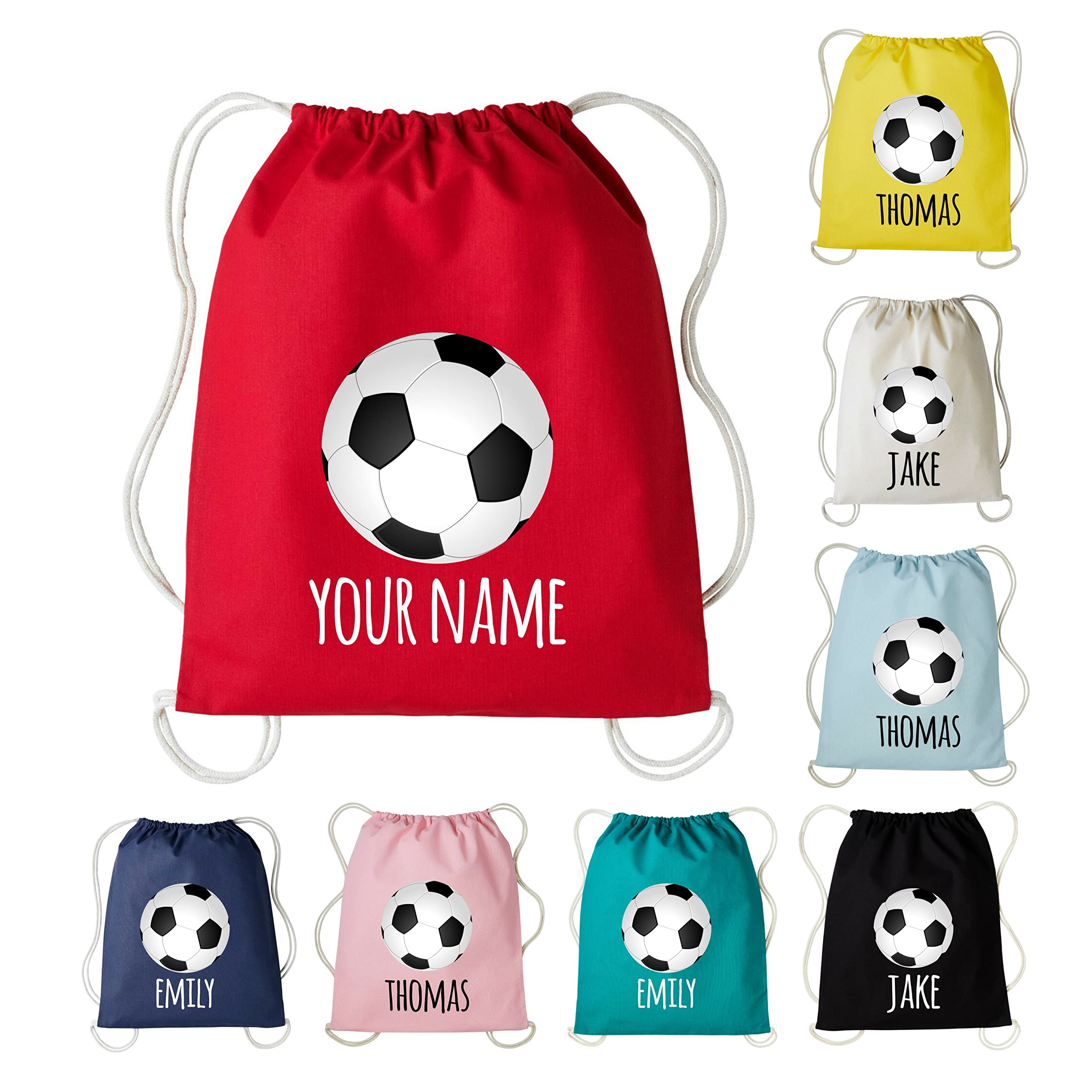 Premium Custom Football Name Personalised Drawstring PE Bag School Gym Kit Kids P.E Sports Swimming (Light Pink)