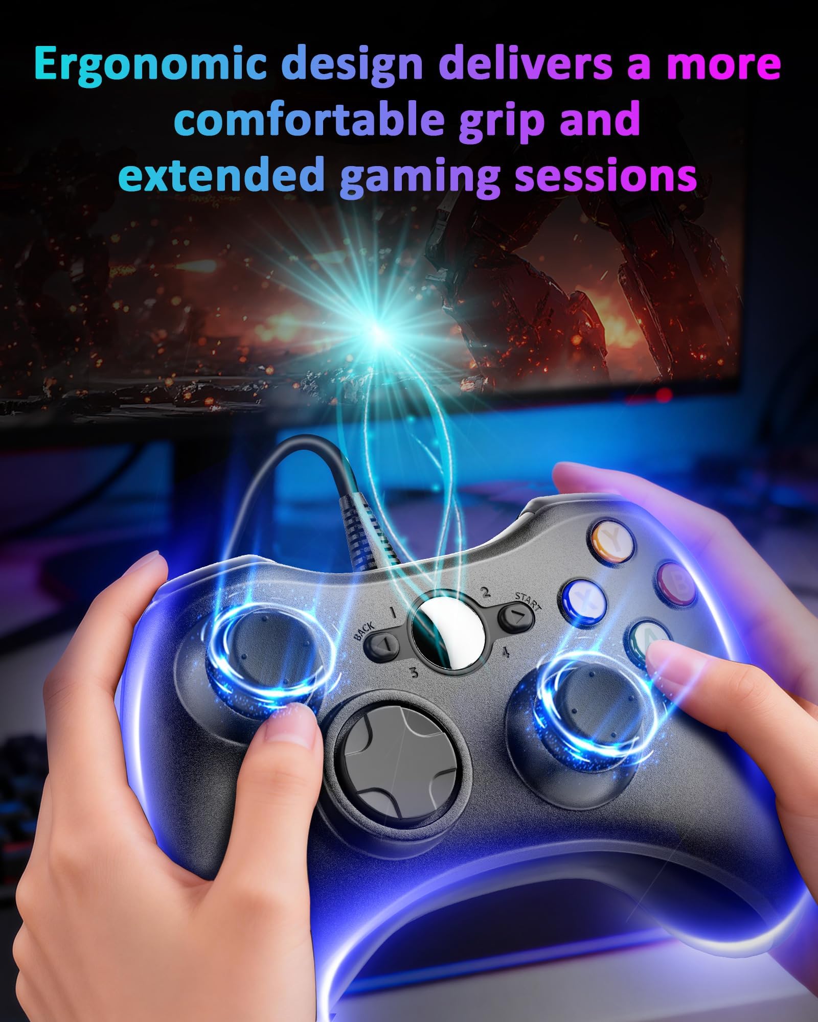 Suoxiom Wired Controller for Xbox 360 PC, USB Gaming Gamepad with Ergonomic Design, Plug & Play Dual Vibration Controller Compatible with Xbox 360 & Windows 10/8/7/XP — view 6
