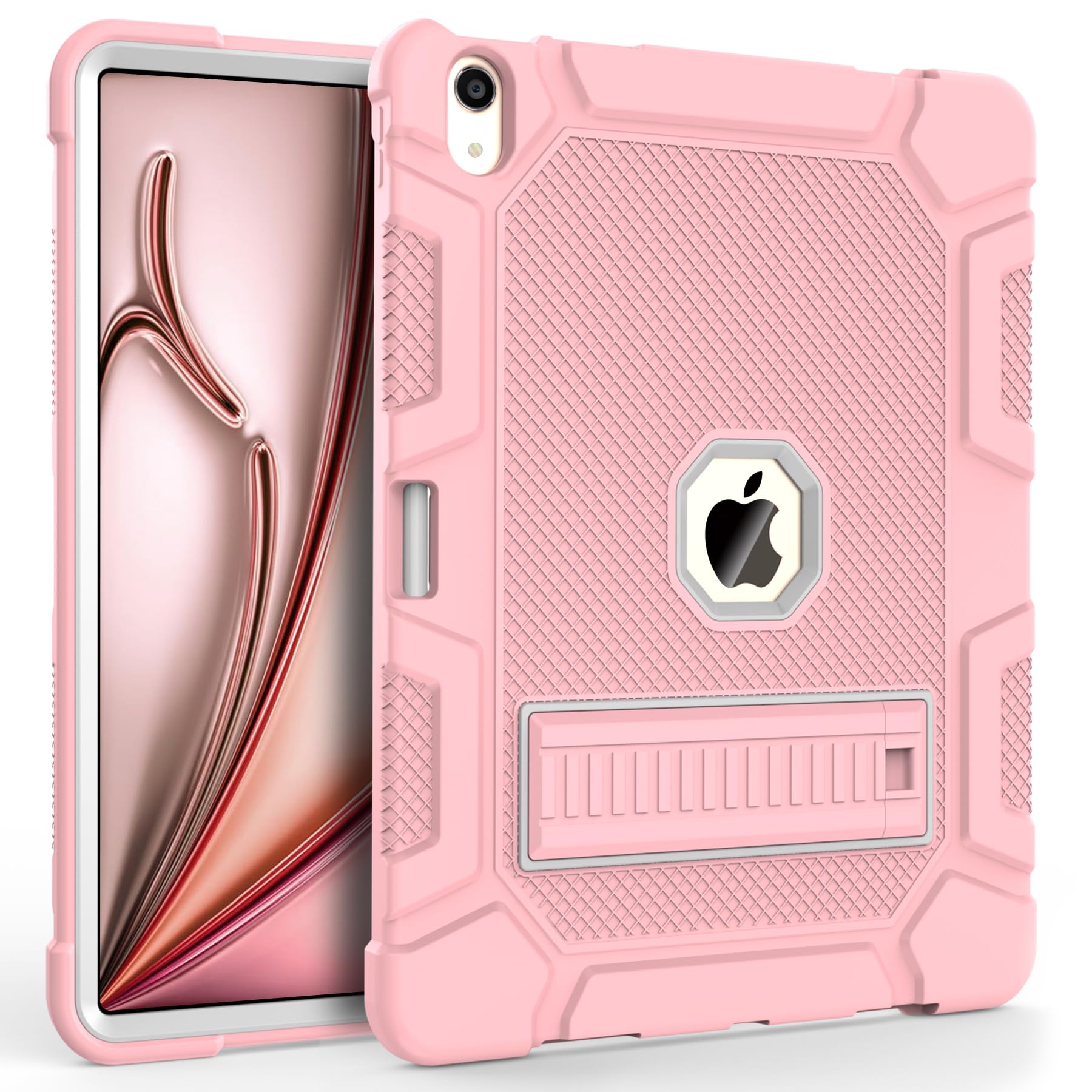 Rantice Case for iPad Air 13 Inch M2 (2024), Hybrid Shockproof Rugged Drop Protective Case with Kickstand & Pencil Holder for iPad Air 6th 13 Inch, Rose+Gray