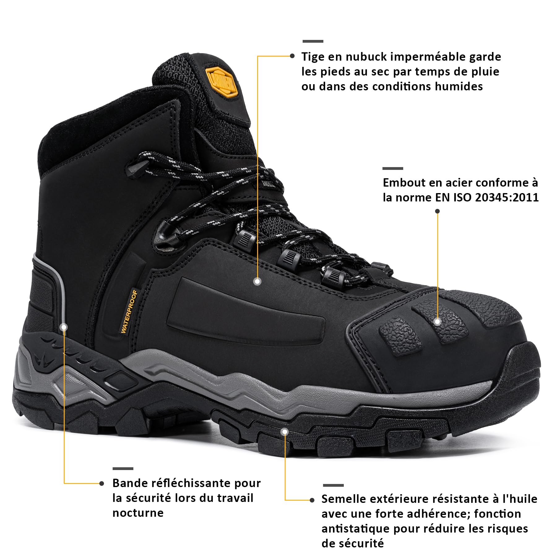 LARNMERN Chaussures de Sécurité Hommes Montantes S3 Bottes | Bottes de Travail SRC HRO Imperméables Chaussures de Travail Embout Acier Legere Confortable Construction Montante Bottines