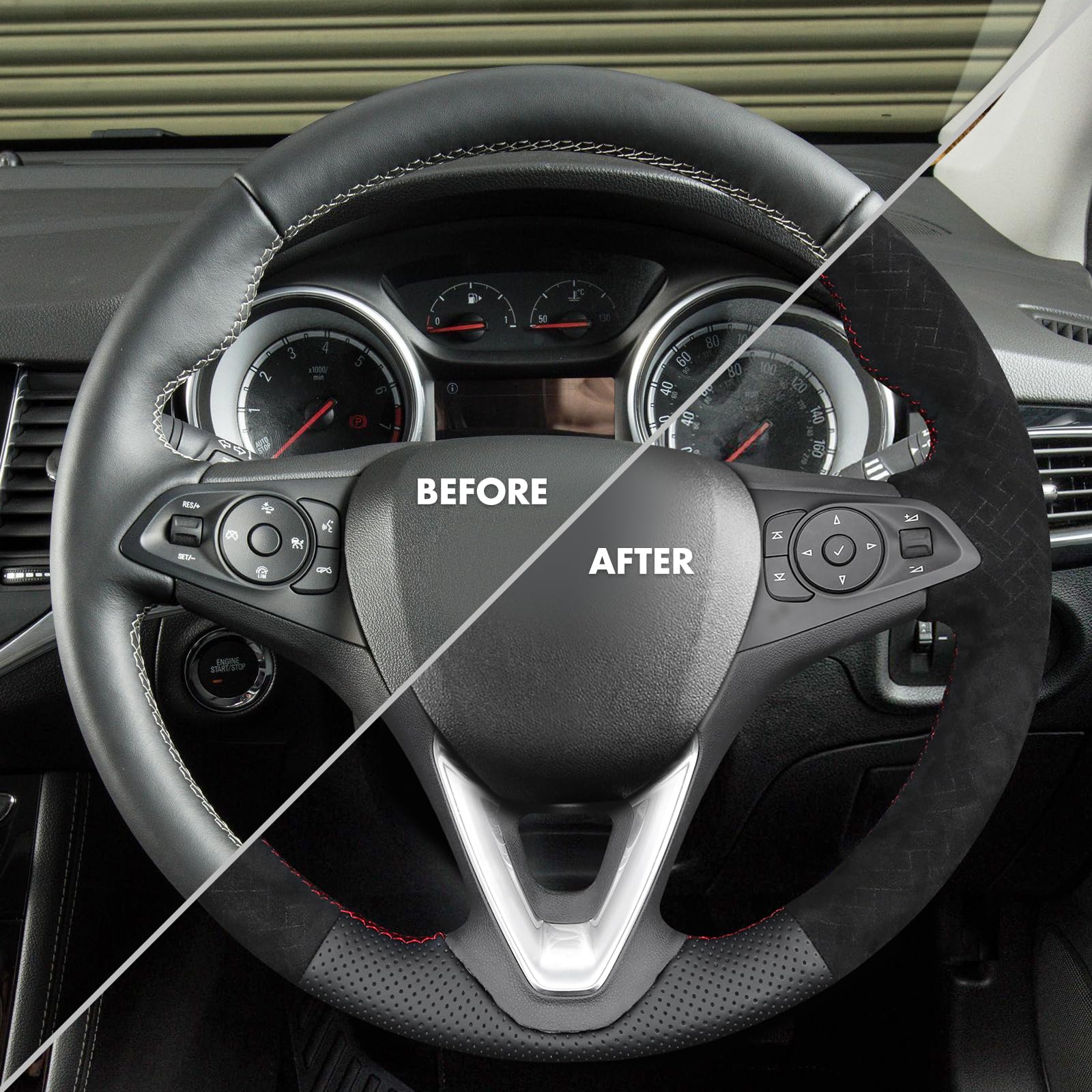 MEWANT Lenkradbezug Kompatibel mit Astra (K) / Corsa (E) / Crossland X/Grandland X Insignia (CT) B/Karl/Zafira (C) per Hand Nähen Lenkradschoner | Hand Nähen Lenkradschoner Atmungsaktiv Für Beheizte Lenkräder Langlebig