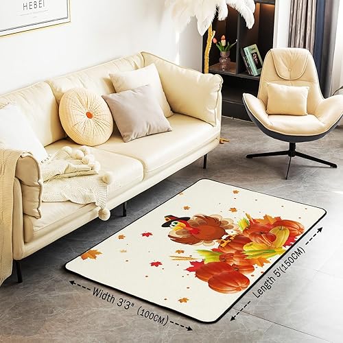 Miniatura 2 de Alfombra decorativa de calabaza de otoño, alfombra rústica de granja, para sala de estar, niños y niñas, pavo y Acción de Gracias, alfombra