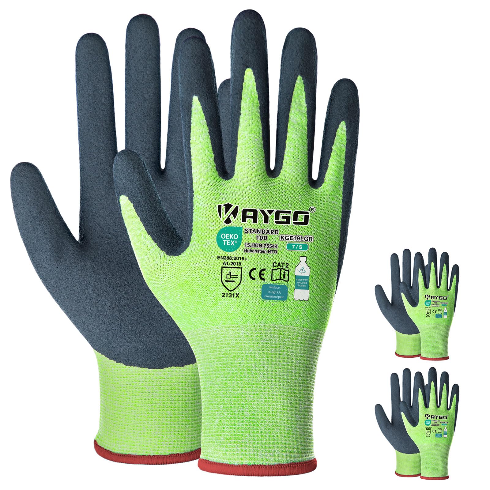 KAYGO Work Gloves for Women, Eco Friendly Safety Work Gloves with Breathable Rubber Coated, KGE19L,3 Pairs
