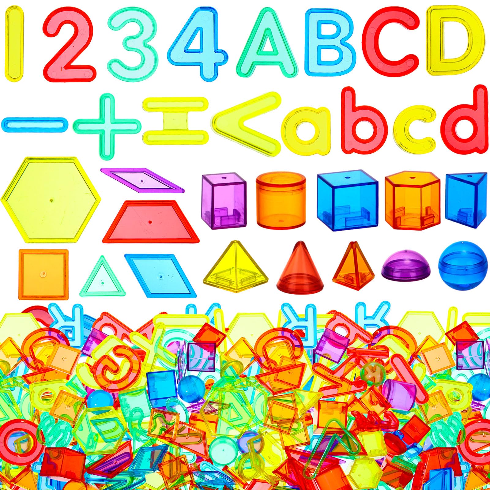 Blueweenly 268 Pcs Transparent Letters and Numbers Translucent Light Table Manipulatives Toys Light Box Accessories Colorful Plastic Sensory Play for Kids Counting Spelling Learning