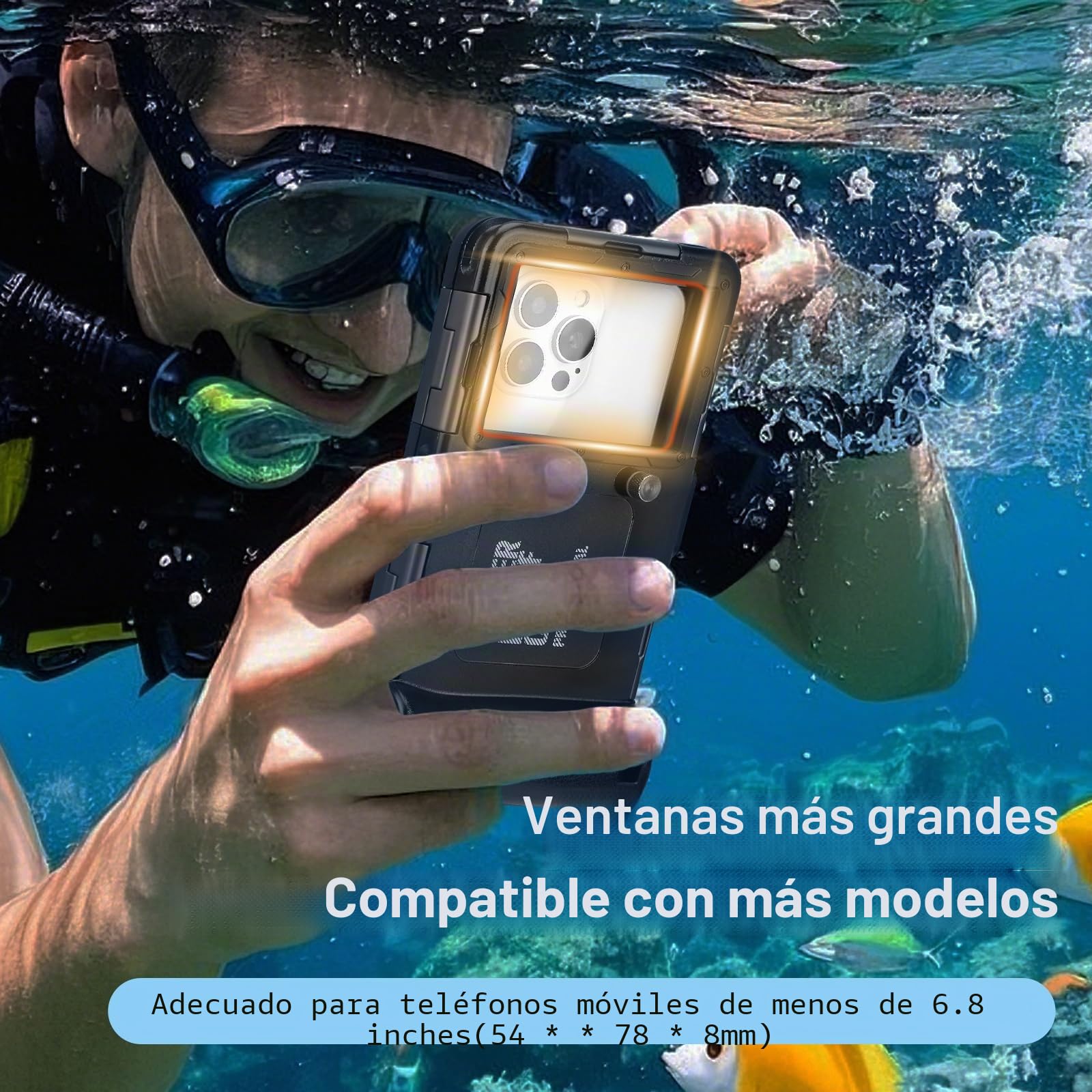 Carcasa sumergible para smartphones universales de 4,7 a 6,9 pulgadas, protección profesional [15 m/50 ft], pantalla táctil, con visor antivaho, funda impermeable para esnórquel, surf, fotos y videos
