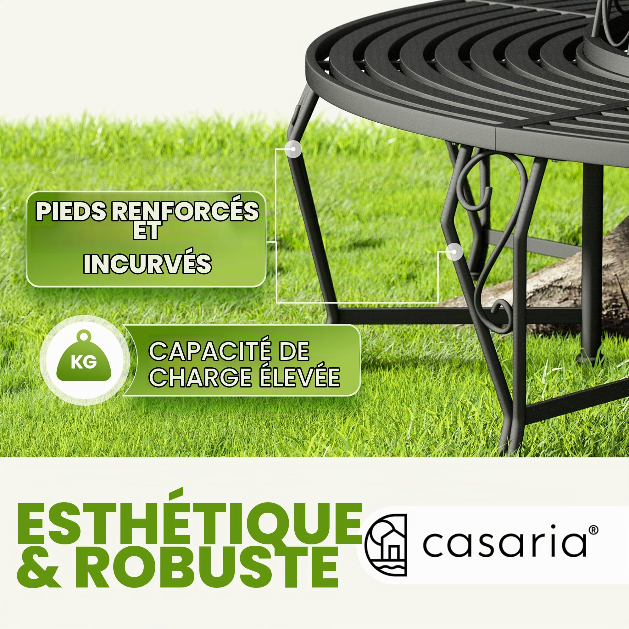 Casaria® Banc de Jardin Rond Noir Ø160 cm Acier
