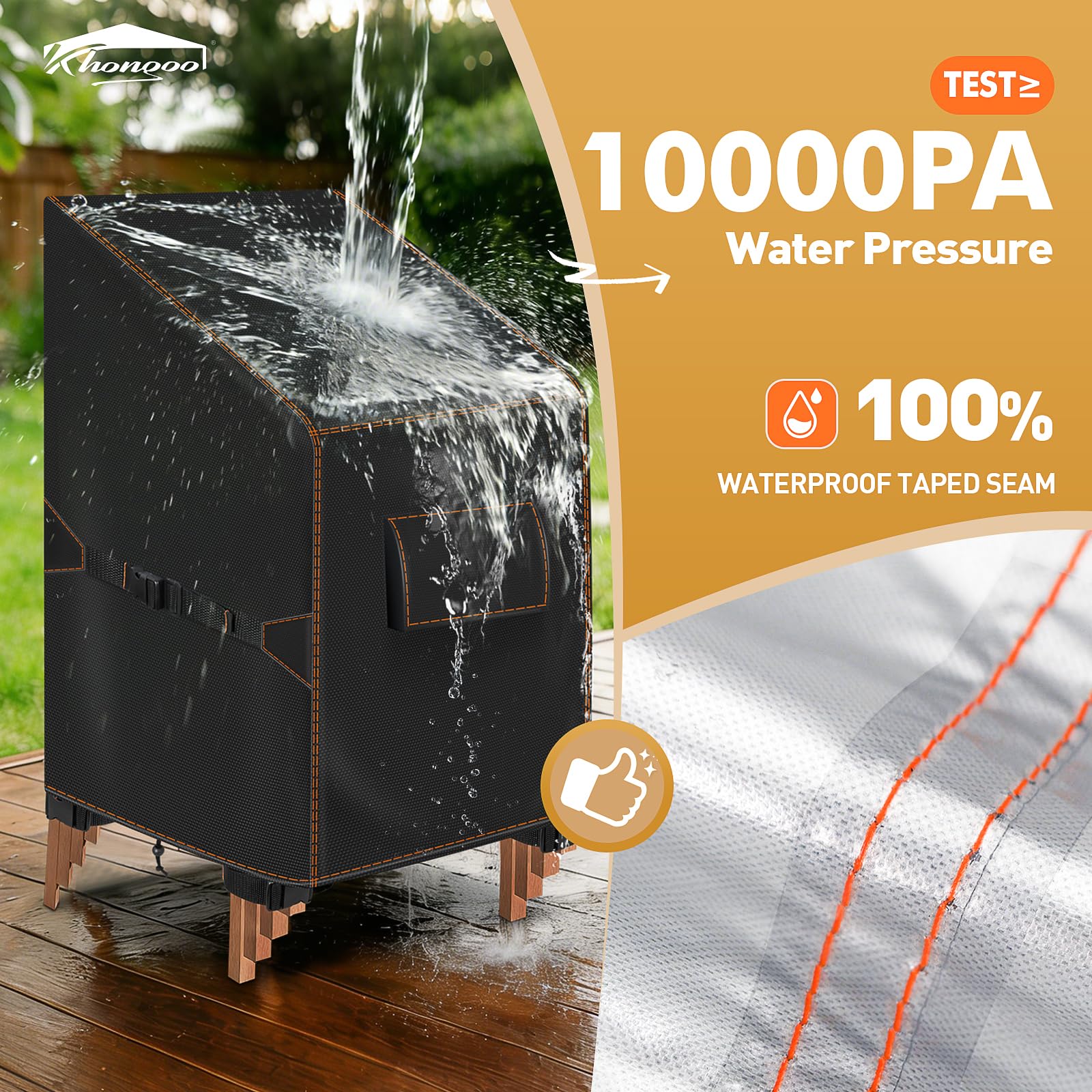 Lot de 2 Housses de Protection Imperméable pour Chaises de Jardin Empilables, 64x64x70/120 cm en Tissu Oxford 420D, Anti-UV Chaise Jardin Extérieur avec Aération, Housse Anti-Vent pour Balcon, Noir