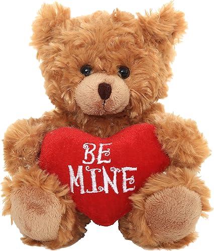 Plushland Peluche de oso de corazón moca  Juguete de peluche para niños y adultos  Almohada de corazón bordada  Marrón-9 pulgadas (Be Mine 9