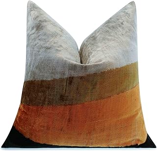 CANVELLO Handmade Velvet Throw Pillow with Earthy Stripe Design, Premium...