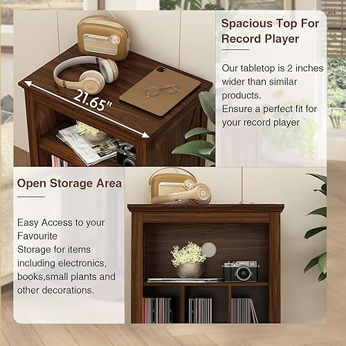 Miniatura 3 de Soporte para tocadiscos de granja, mesa auxiliar de 3 niveles, soporte para tocadiscos con almacenamiento de discos de vinilo, estante de exhibición