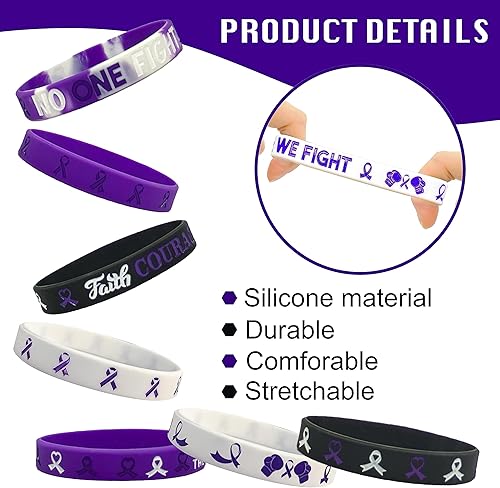 Miniatura 3 de Pulseras de cinta morada, esperanza, fuerza, fe, coraje, conciencia de salud, pulseras de silicona unisex para aumentar la conciencia sobre el abuso