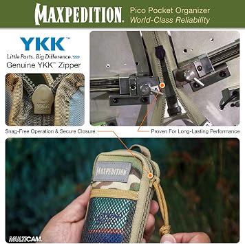 Maxpedition ピコポケットオーガナイザー、ウルトラコンパクトedcギアポーチ、タクティカルユーティリティポーチ、日常の持ち運び、ツール、ガジェット、アウトドア救急キット、サバイバル用