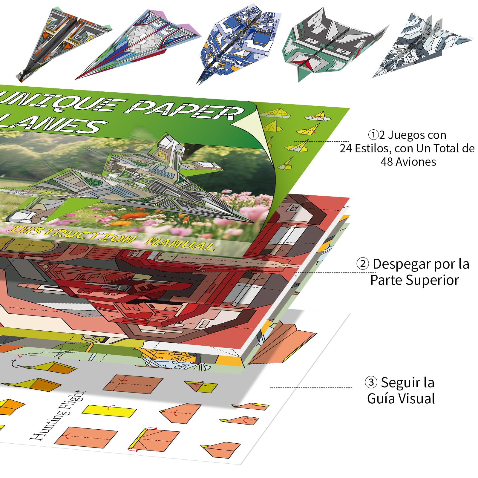 Elfew 48 Hojas Aviones Origami para Niños de 6 A 12 Años, Papel Origami Avion Juguete, Papiroflexia Para Niños y Niñas, Manualidades 10 Años