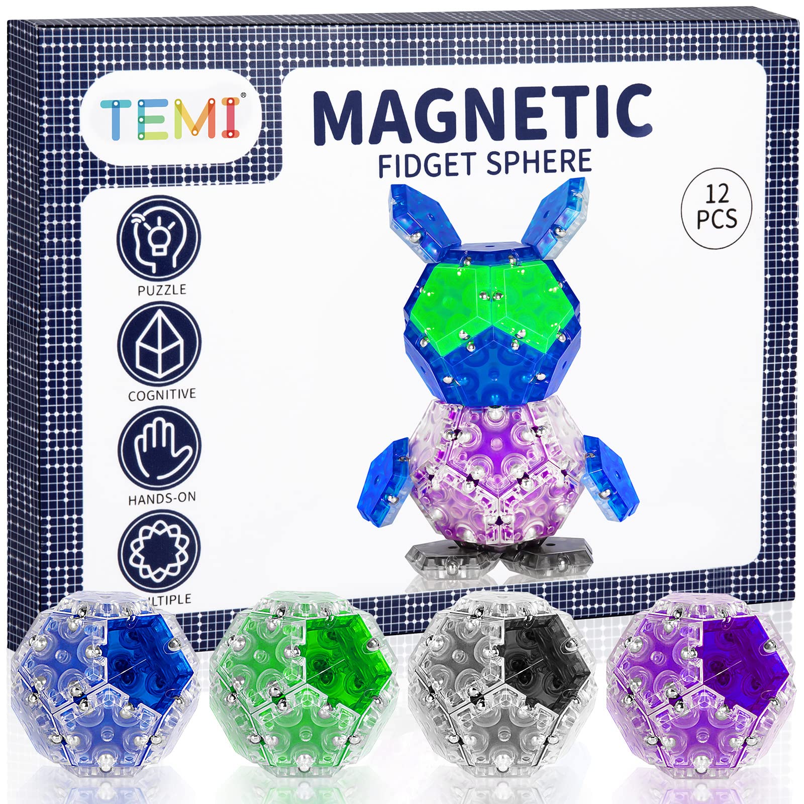 TEMIFidget Sphere Toys of 12-Piece Set Pentagons Fun Executive Desk Toy Puzzles for Adults 14+ Years Old Boys and Girls (Gray Pentagon)