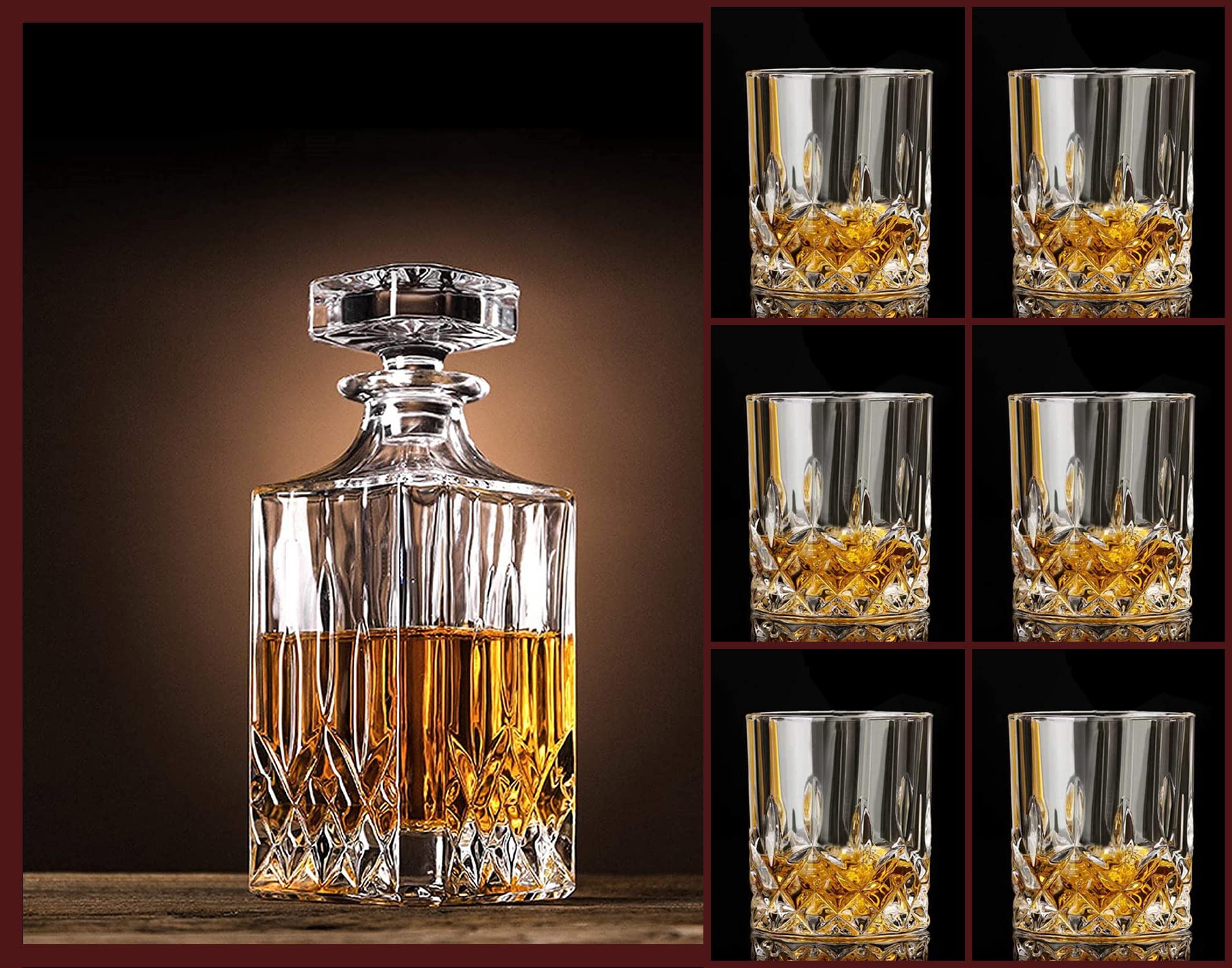 Sponsored Ad - Blue Mout European Style Square Clear Glass 1000ml Decanter Set & 340ml Opera Glass 6 PCS Storage Container for Liquor, Whisky, Vodka, Scotch, Wine, Rum, Brandy, Champagne, Tequila, Beer, Juice