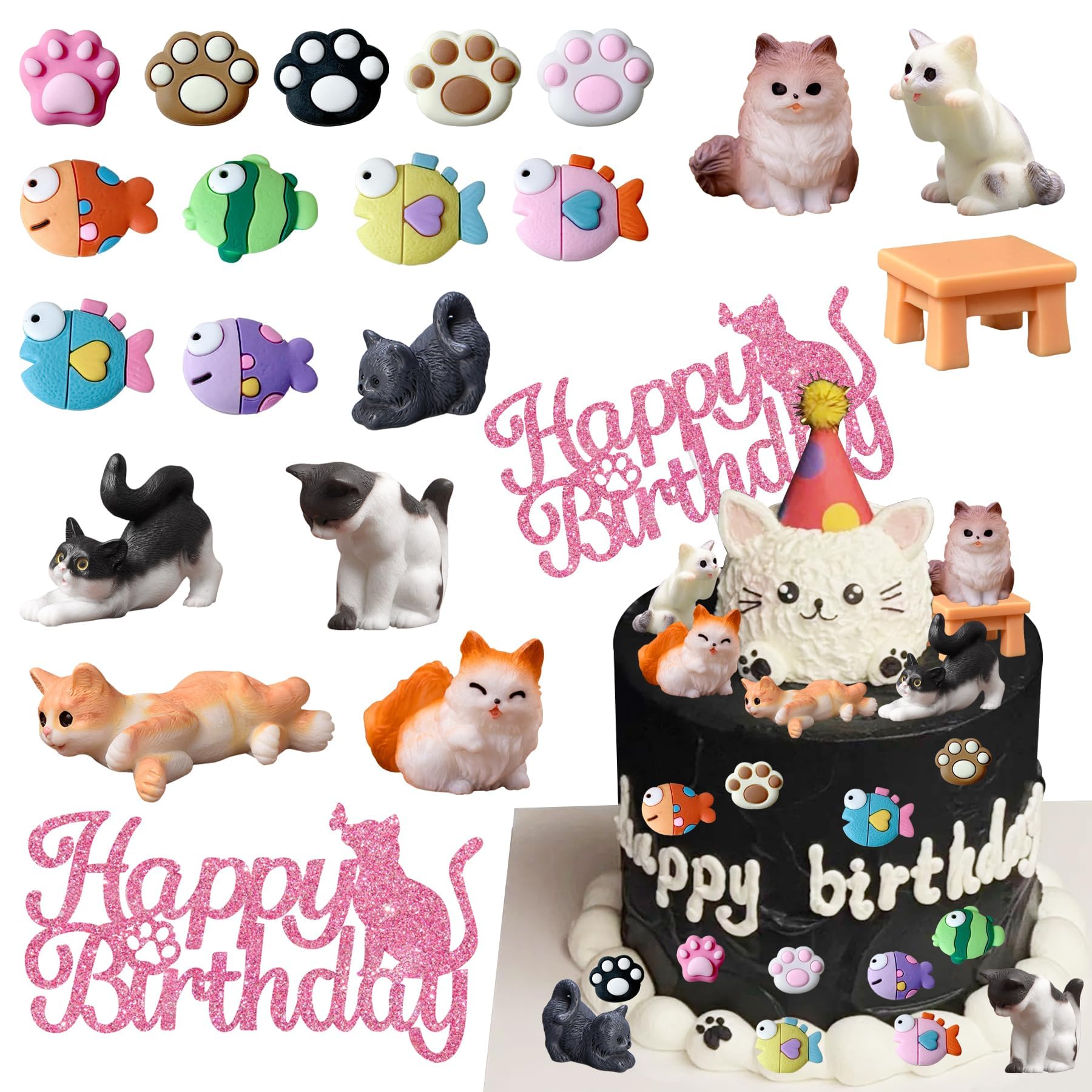 12 Pezzi Decorazioni Per Torta A Tema Gatto - Miniature In Resina Con Gatti, Casette E Accessori - Per Cupcake, Feste E Baby Shower