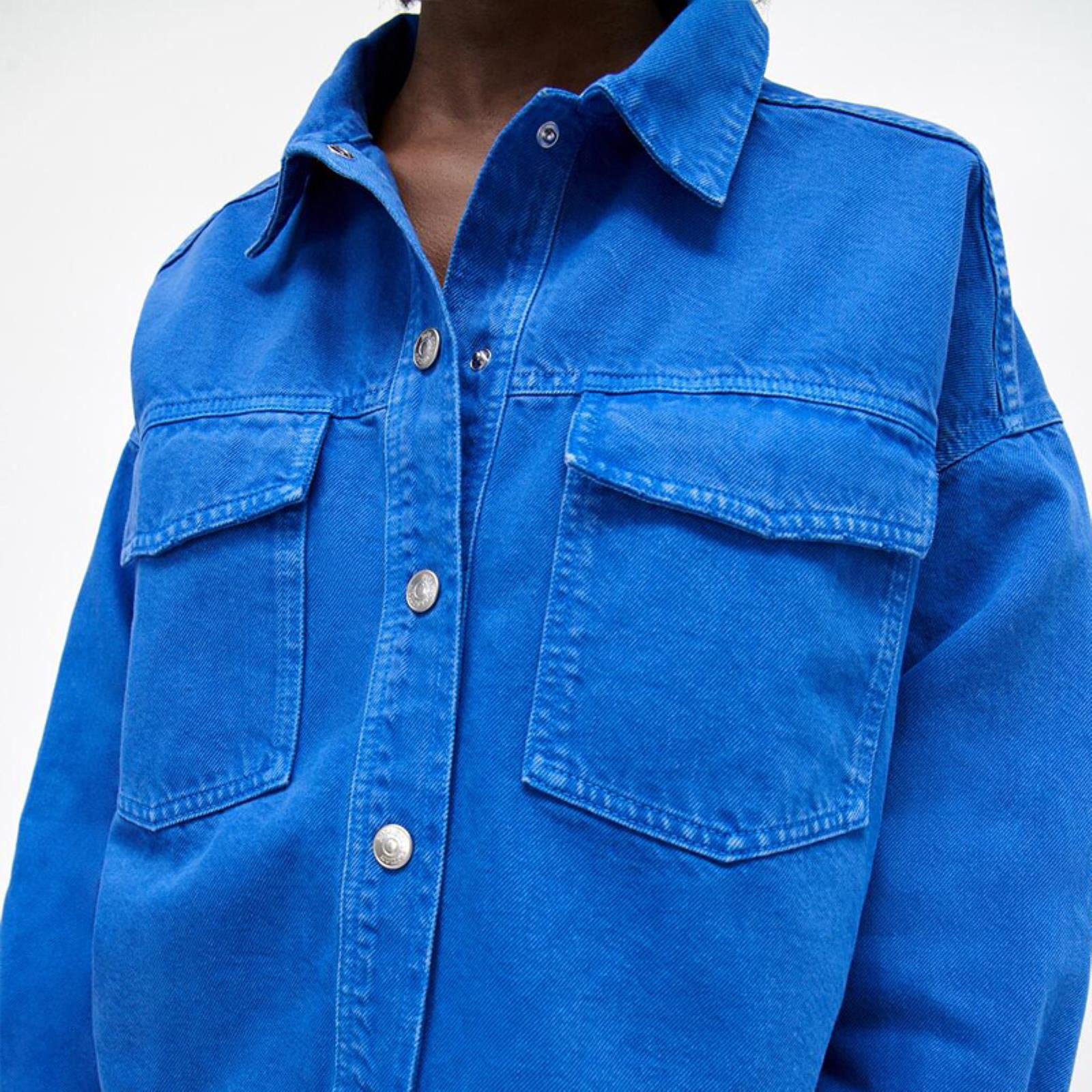 UKKO Giacca di Jeans Donne Primavera Autunno Denim Doppio Pocket Shirt Giacca Giacca Solid Colore Colore Casual Street Street Jean Giacche Cappotto-Blue,XS