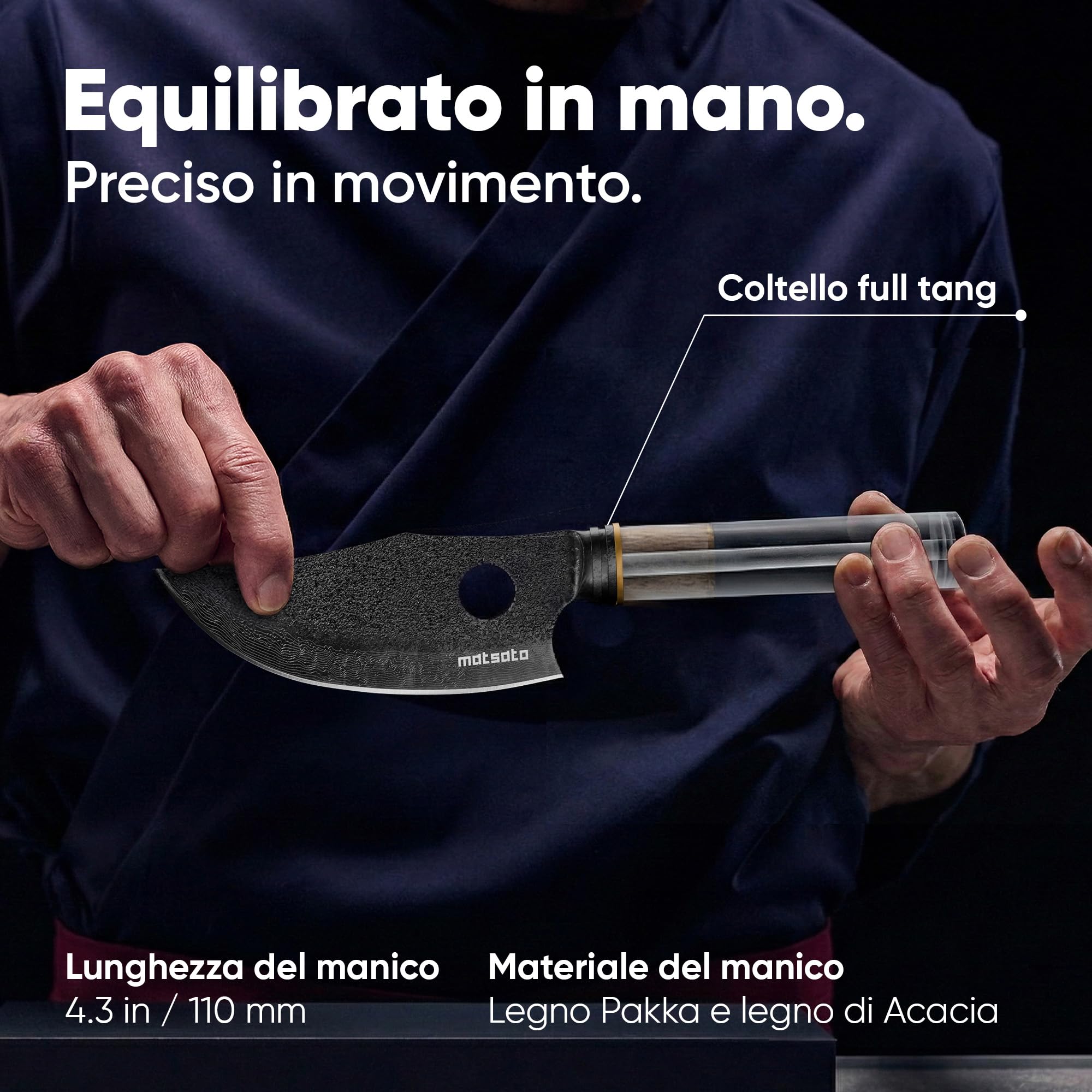 Matsato Osuren Coltello da Cucina Lama Acciaio Giapponese 16cm Damascato Manico Legno