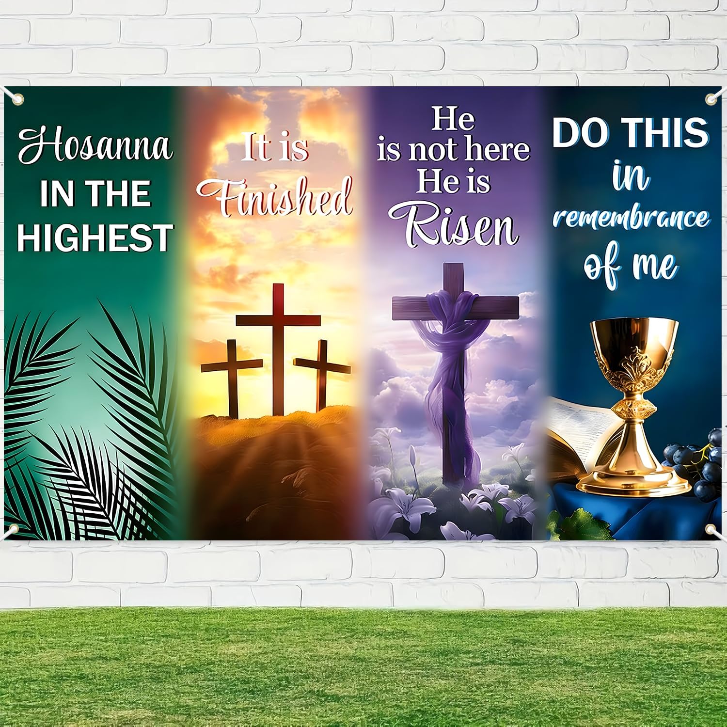 Easter Church Banners Decorations - He is Risen Easter Banners For Church, Easter Banner Backdrop Large Cross Religious Verse Backdrop Background for Christian Jesus Spring Party Decorations