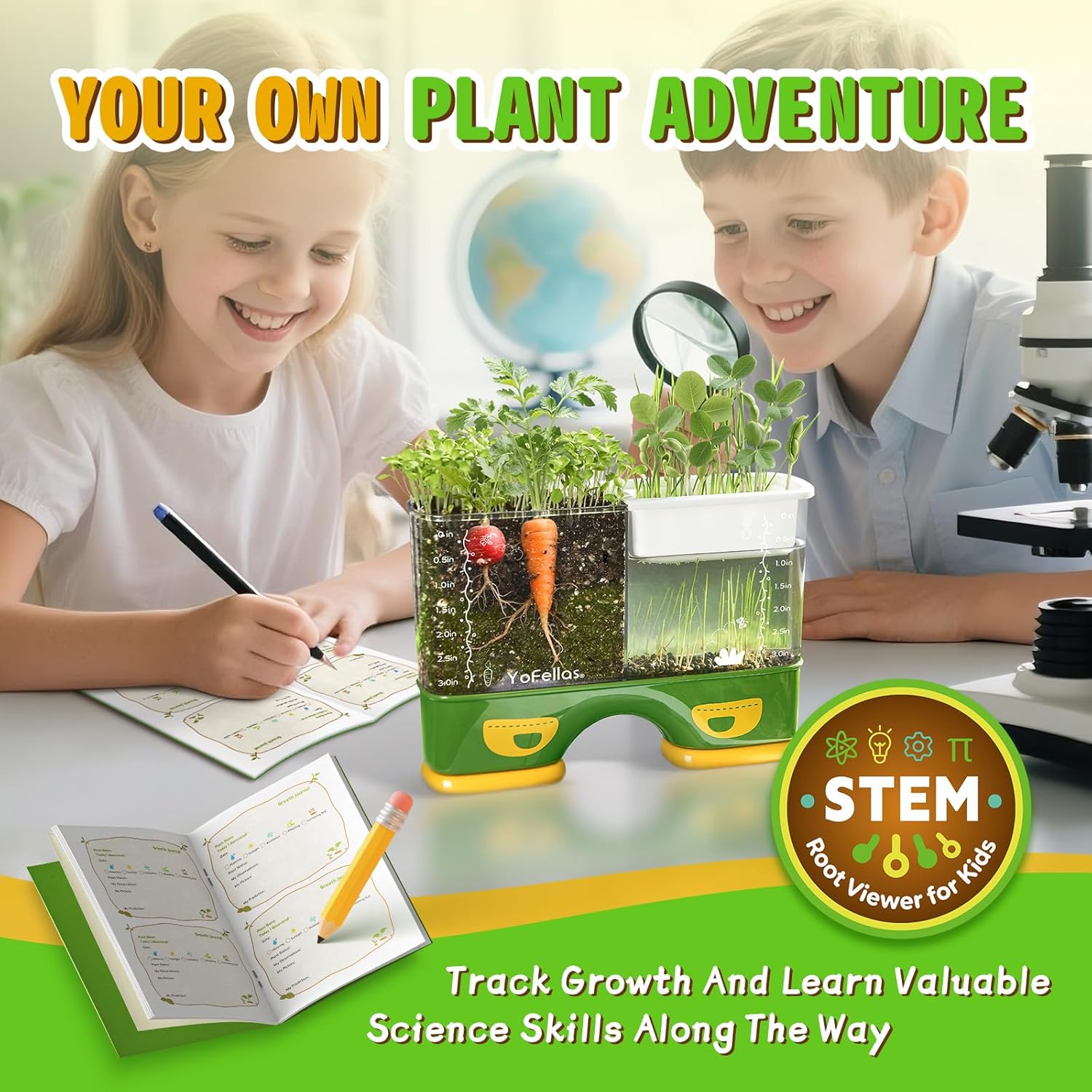 Root Viewer Science Kit for Kids – Grow Your Own Plant STEM Toy & Gardening Kit for Ages 6-12 – Educational Gift for Boys & Girls with Soil, Hydroponics, Journal & Stickers