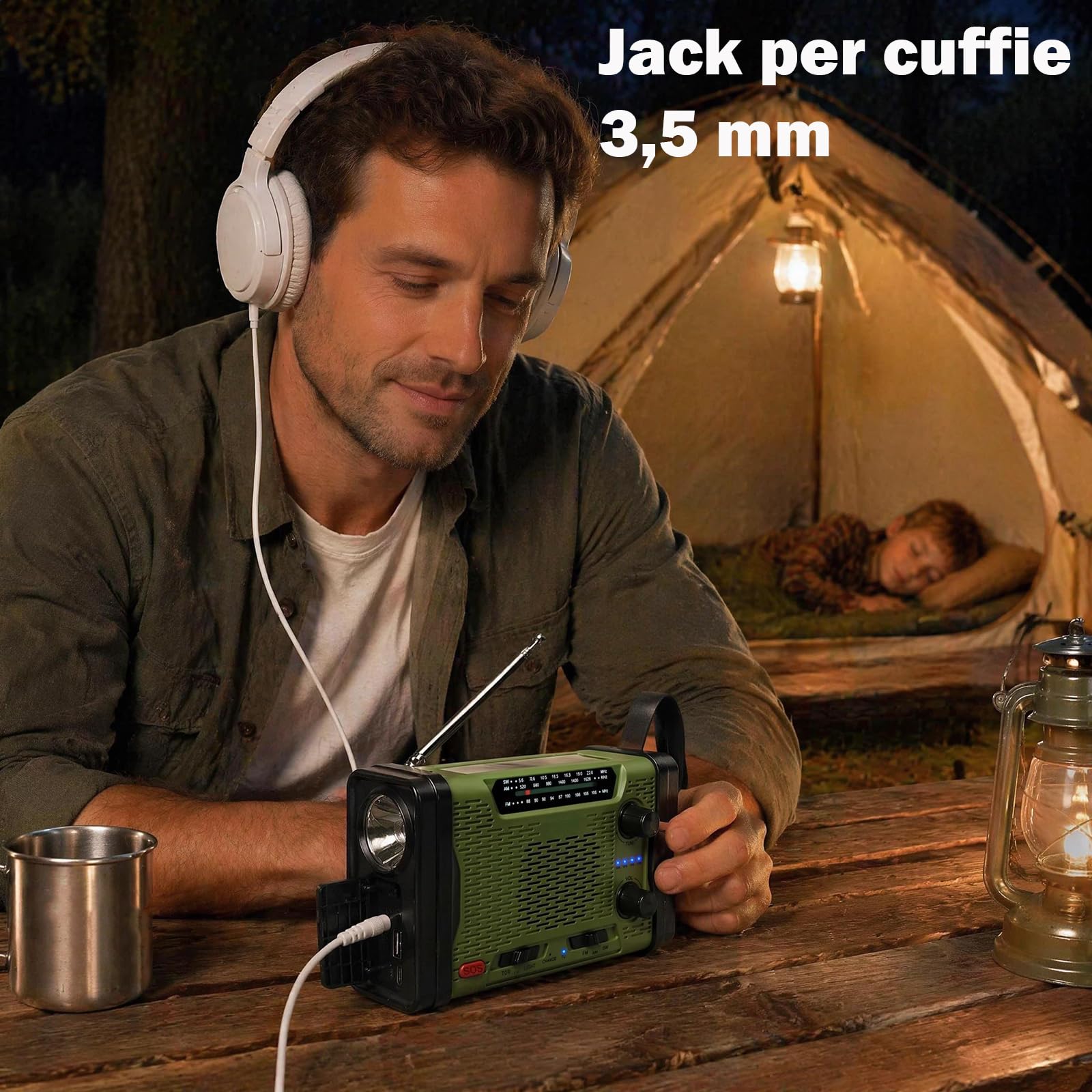 Radio Portatile di Emergenza AM/FM/SW, Radio Dinamo a Manovella con Powerbank Solare 5000mAh, Radiolina Portatile Ricaricabile con Torcia LED, Allarme SOS e Carica USB per Campeggio e Blackout