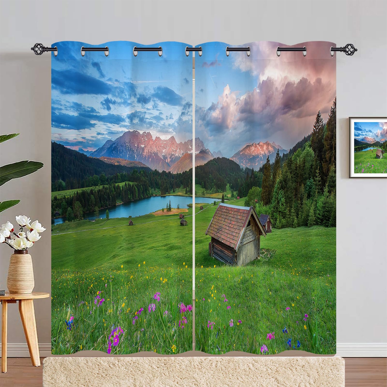 ANHOPE Mountain Cabin Blackout Eyelet Curtains 2 Panels W 55" x L 84" — image 1