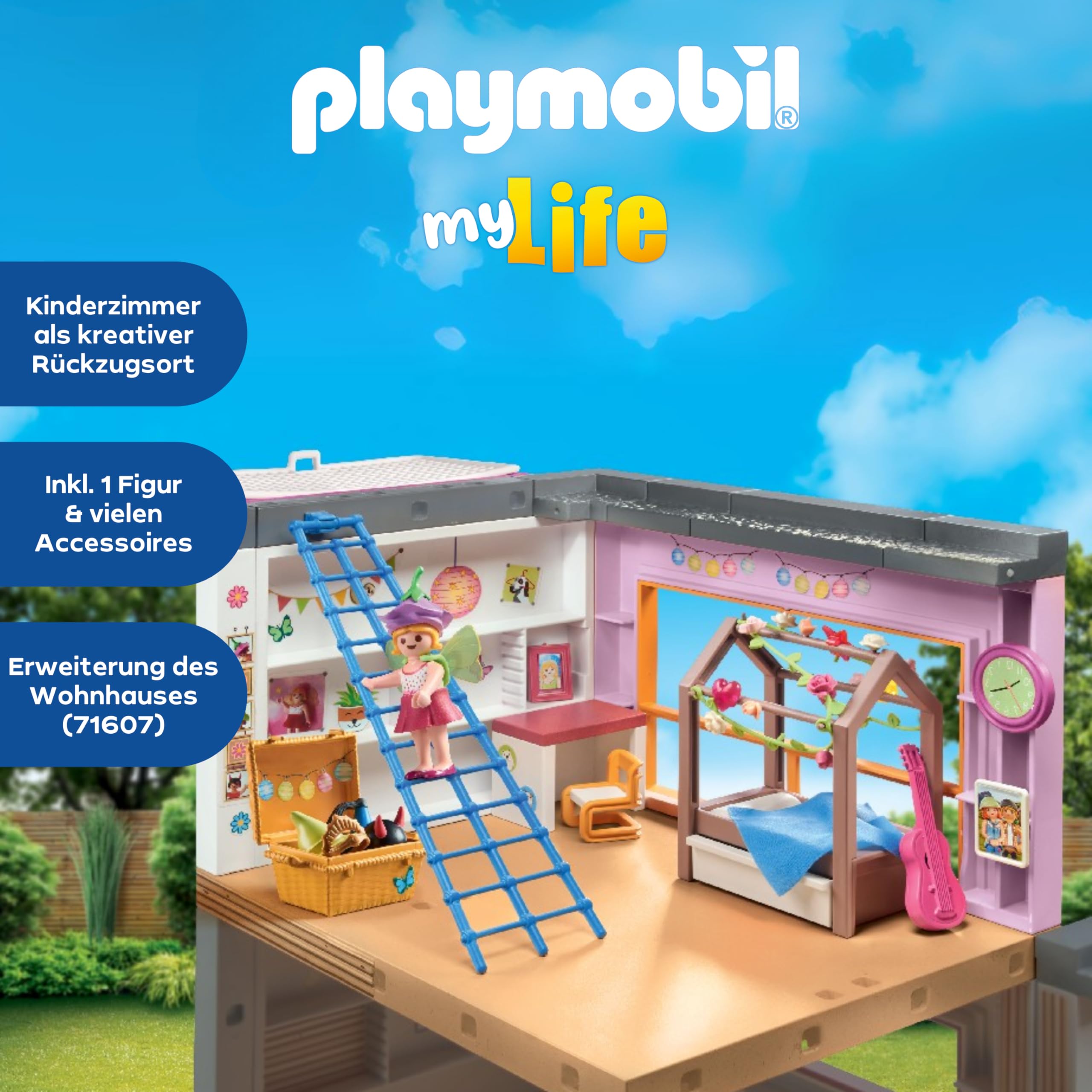 PLAYMOBIL MyLife 71610 Kinderzimmer, inklusive Einer Mädchenfigur und einem Stickerbogen, zu über 80 % aus recycelten und biobasierten Materialien, vielfältiges Spielzeug für Kinder ab 4 Jahren