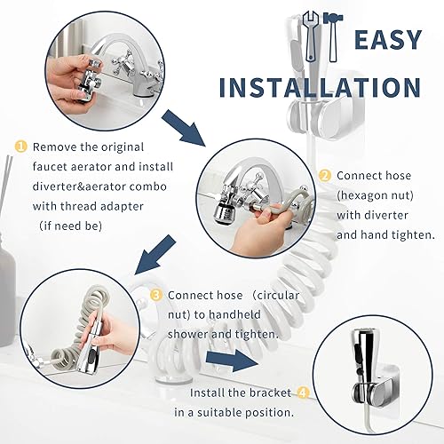 Miniatura 44 de CECEFIN Accesorio de manguera de grifo de cocina, cabezal de repuesto para rociador de fregadero con manguera de acero inoxidable de 4.9 pies, A