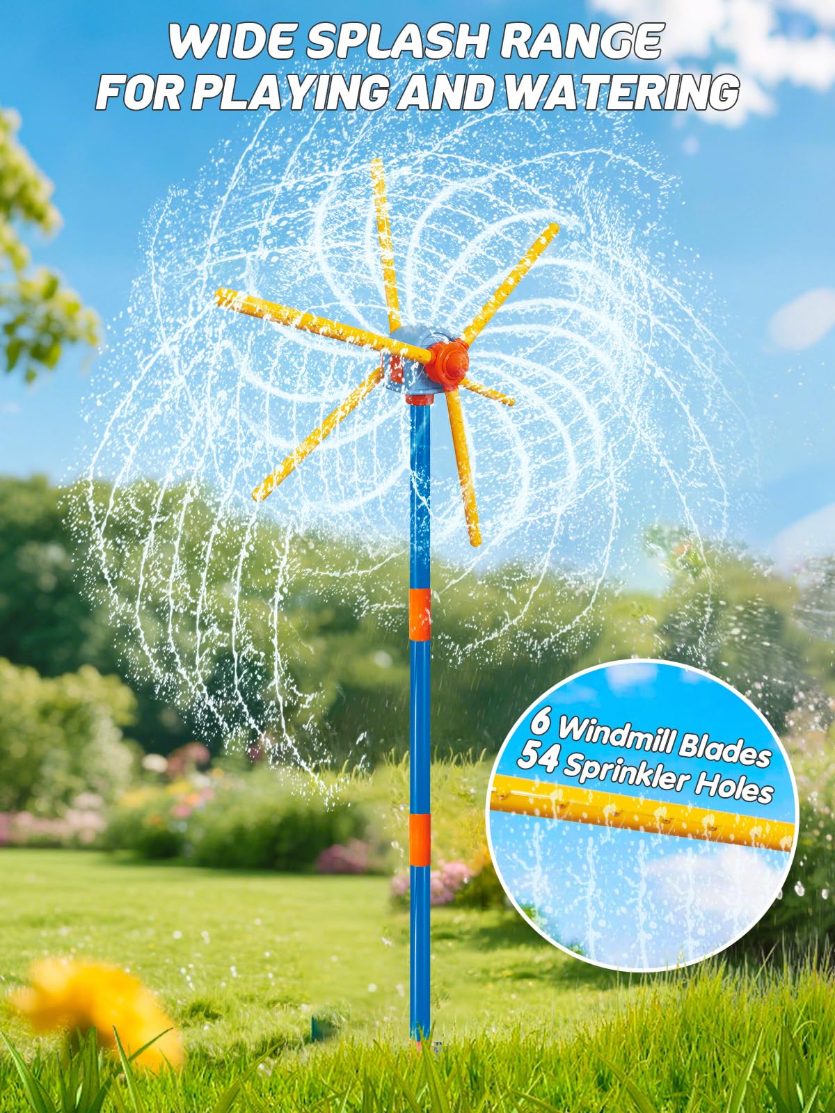 TERRAMUS Arroseur moulin à vent de 150 cm pour enfants Jouets d'été, Jouet d'eau à éclaboussures rotatif à 360°, Double face amélioré avec 6 pales, Jeux d'extérieur en plein air Amusement estival pour